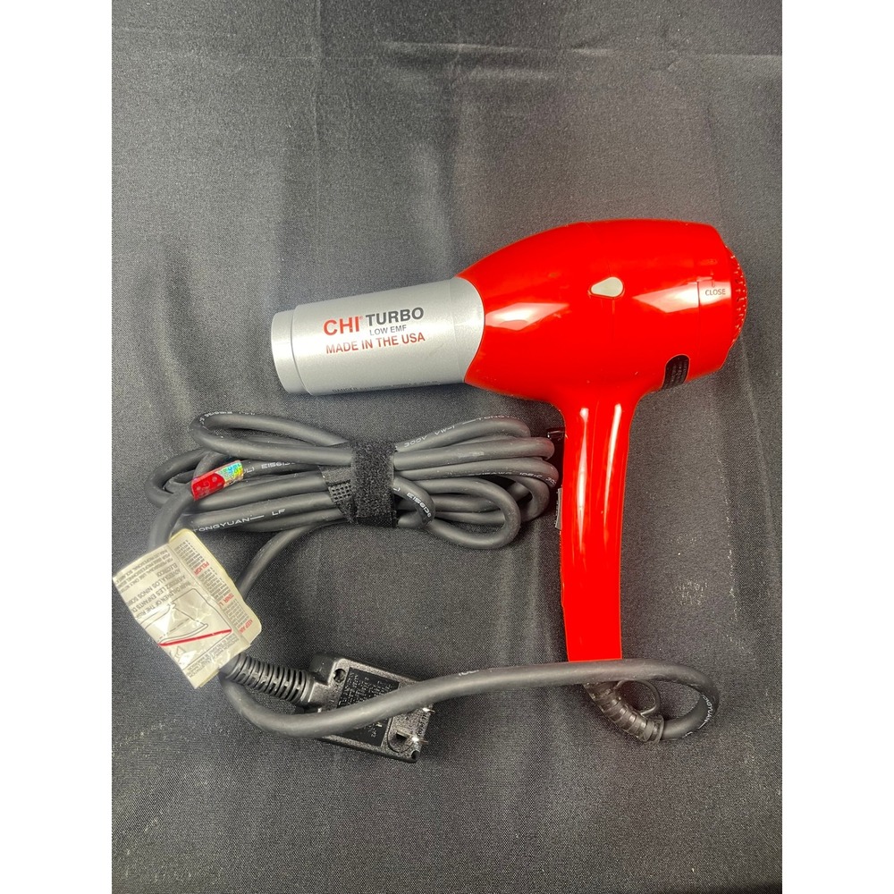 CHI Turbo Low EMF Professional Hair Dryer Red Silver Made in USA Blow Dryer